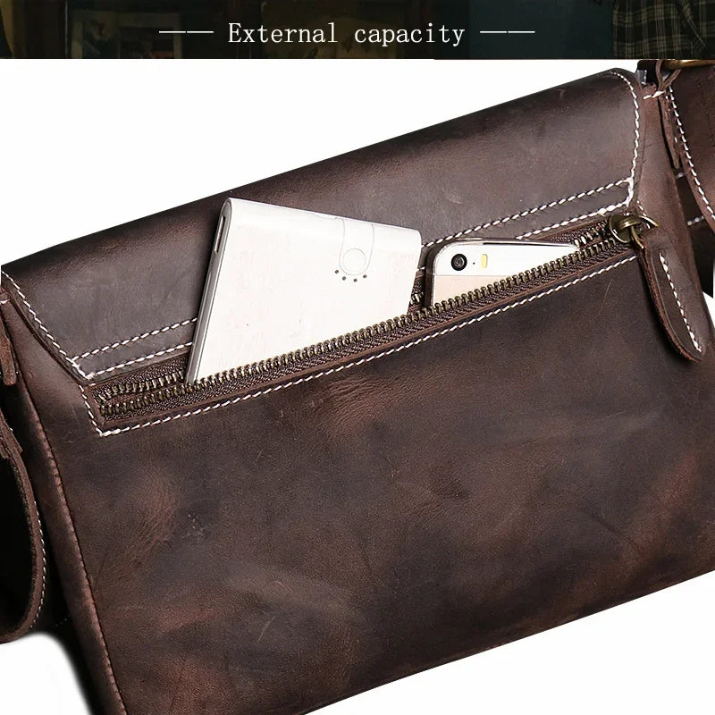 Crazy Horse Leather Men's Shoulder Bag Genuine Leather Small Bag Crossbody Cowhide Bag for Man High Quality Men Satchel Bags