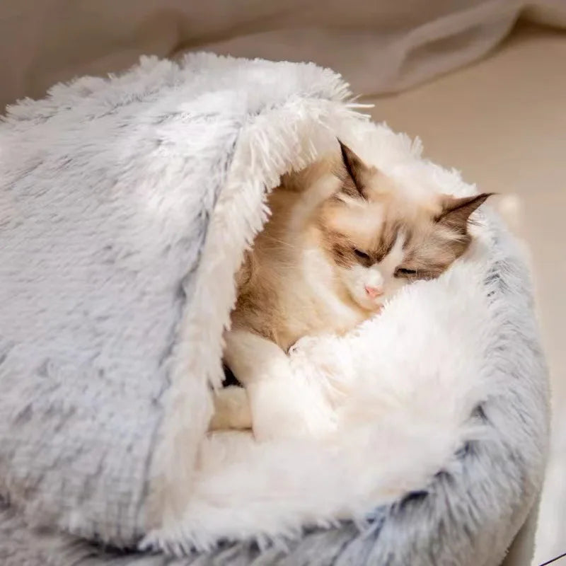 New Soft Plush Pet Bed with Cover Round Cat Bed Pet Mattress Warm Cat Dog 2 in 1 Sleeping Nest Cave for Small Dogs