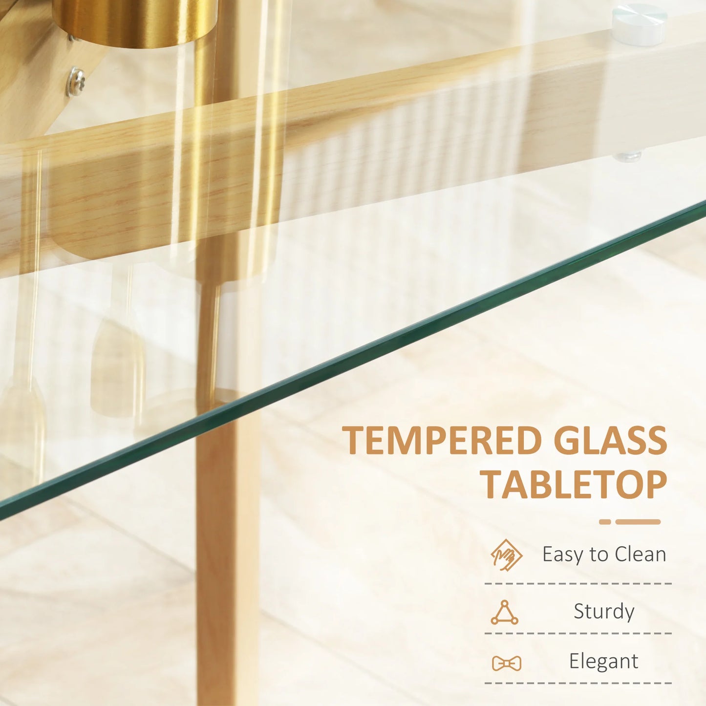 Homcom Modern Dining Table with Tempered Glass Top 120X60X76 cm