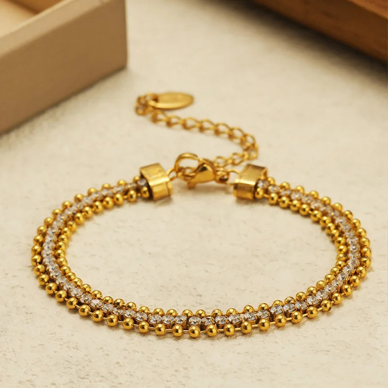 ZMZY European Mesh Tennis Bracelet For Women Fashion Gold Plated Stainless Steel Chain Jewelry Crystal Bead Bracelet Jewellery