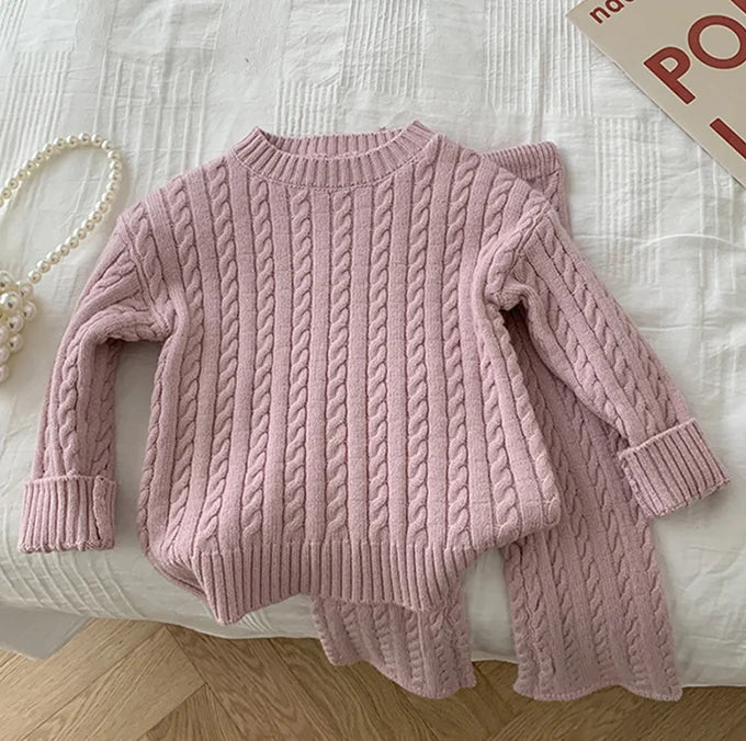 Spring Autumn Kids Knitted Clothing Set Long Sleeved Striped Pullover Sweater+Shorts Baby Boys Girl Clothes Suit Children Suit