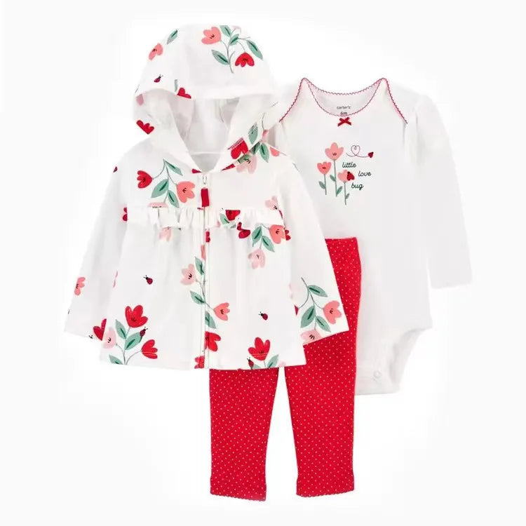 Infant Baby Boy Clothes Sets Winter Warm Cotton Hoodies+Romper+Pants Toddler Girls Clothes Hooded Coat+Jumpsuit+Trousers 3 PCS