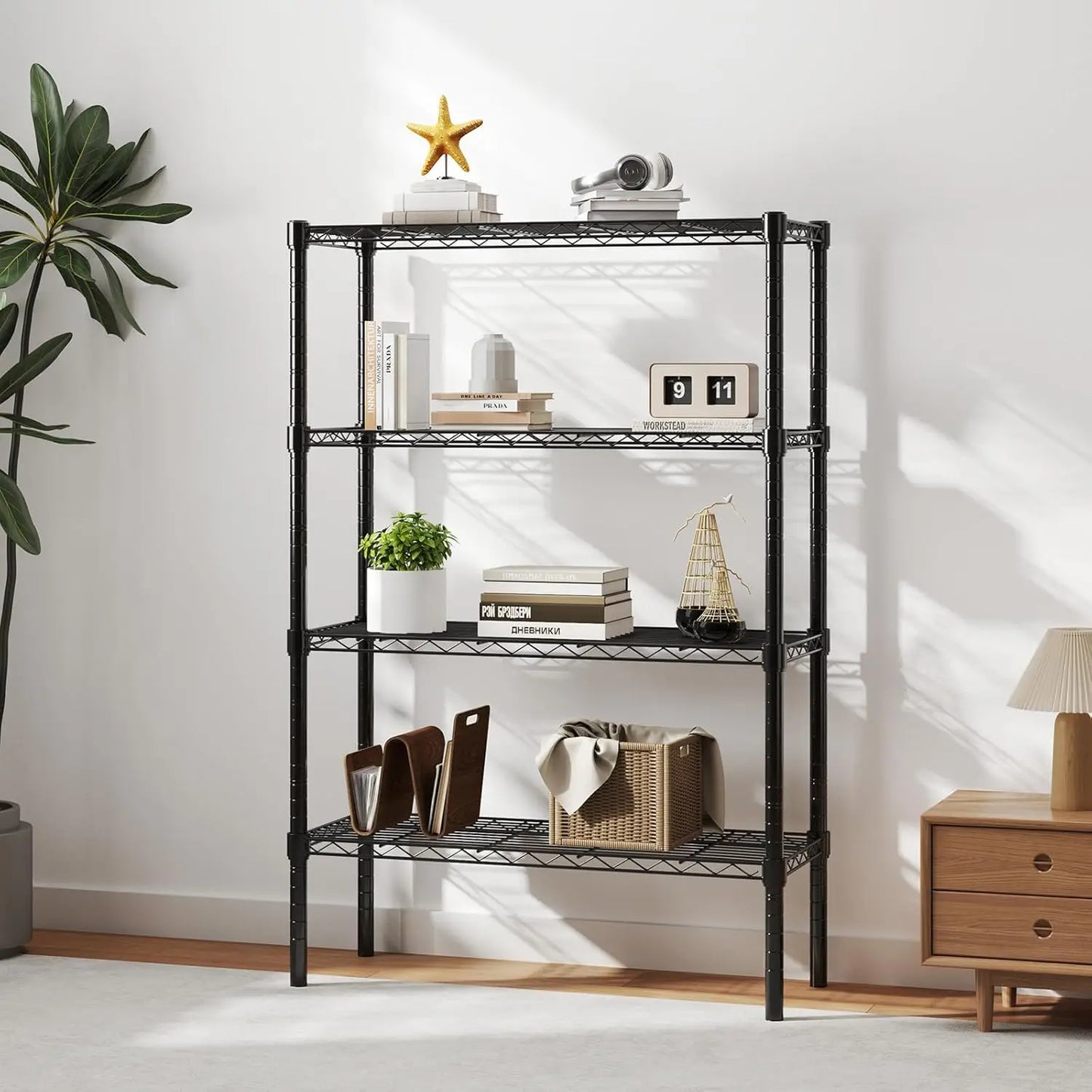 4 Tier Metal Wire Rack Shelf Heavy Duty Standing Shelves Adjustable Steel Closet Shelving Unit Organizers and Storage