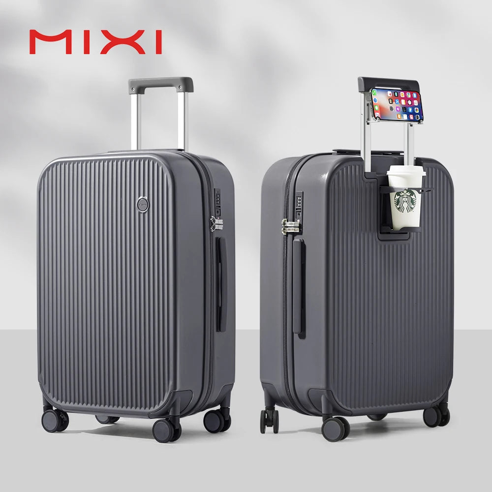 Mixi 2024 New Design Suitcase Carry On Luggage with Cup Phone Holder Hard Shell Rolling Luggage PC Spinner Wheels Trolley Case