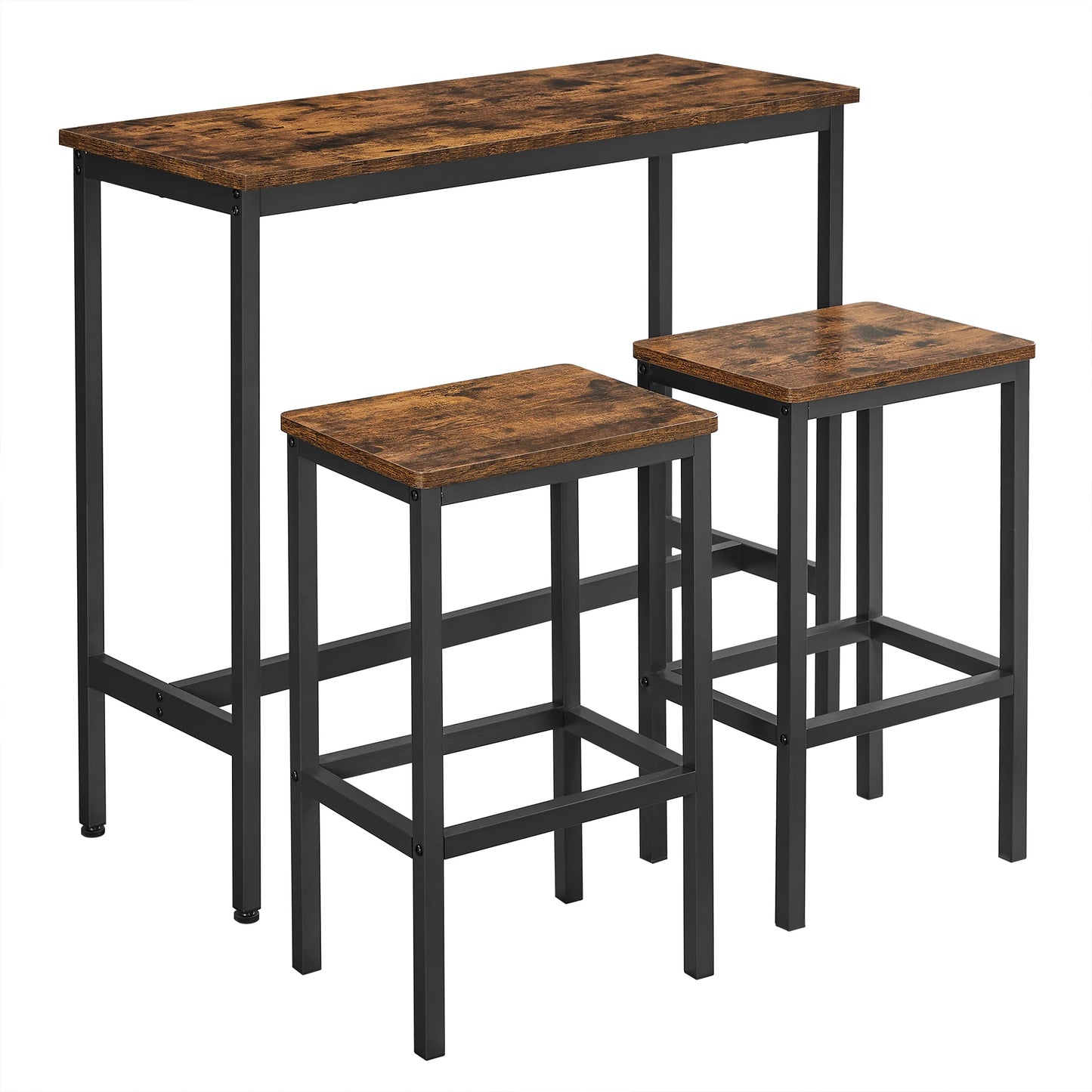 VASAGLE Dining Table Set, Bar Table and Stools, Breakfast Bar Table with Bar Stools, 2, Industrial Steel Frame