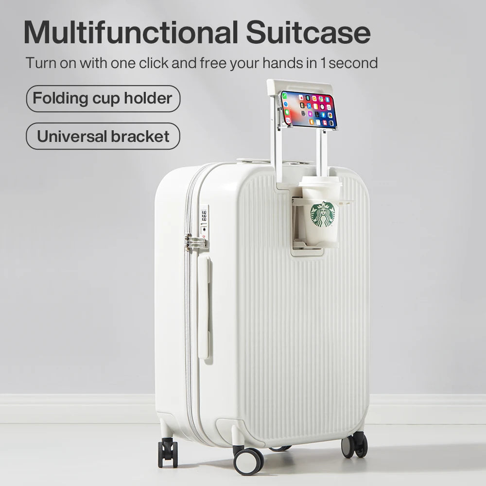 Mixi 2024 New Design Suitcase Carry On Luggage with Cup Phone Holder Hard Shell Rolling Luggage PC Spinner Wheels Trolley Case