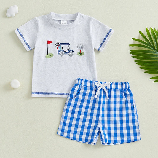 2024-12-13 Lioraitiin Toddler Baby Boy Golf Outfit Short Sleeve T-shirt Top and Shorts Set Golf Birthday 2Pcs Summer Clothes