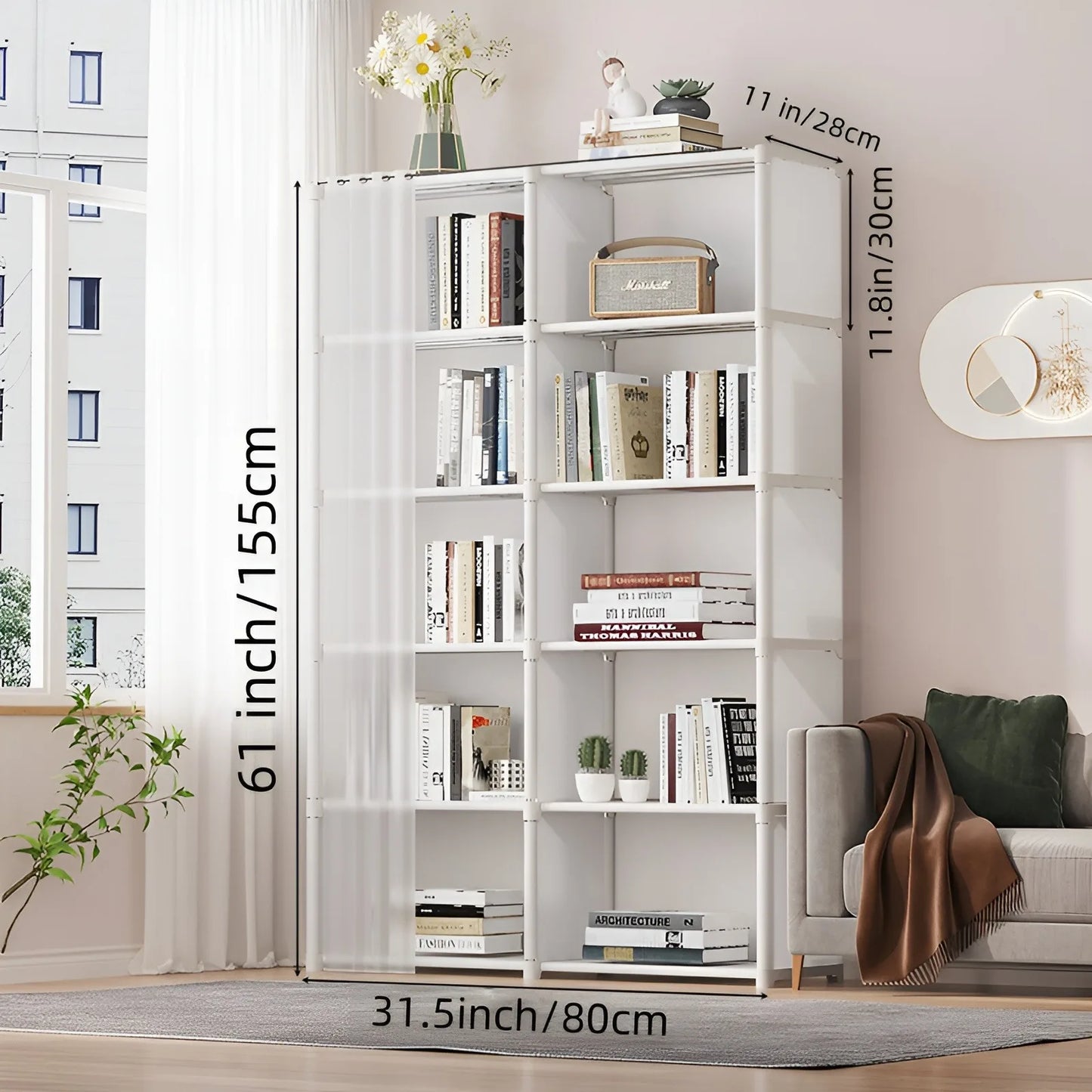 6-Layer Double Row Storage Rack with Curtain – Dustproof Organizer for Quilts, Clothing, Blankets, Books, and Shoes