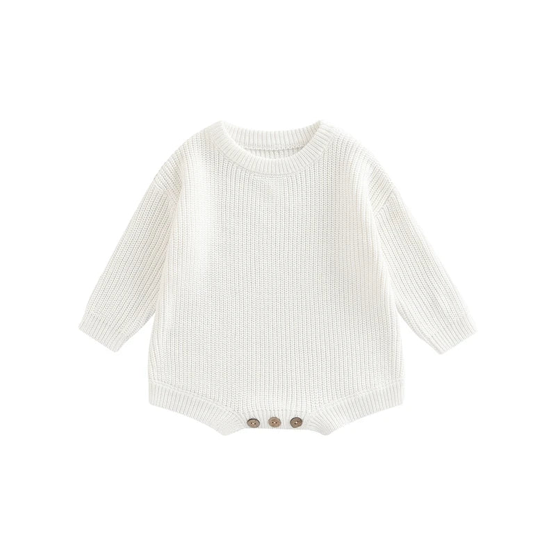 Newborn Baby Girl Boy Autumn Winter Clothes Solid Color Knit Long Sleeve Sweater Rompers Jumpsuit Casual New born Warm Outfits