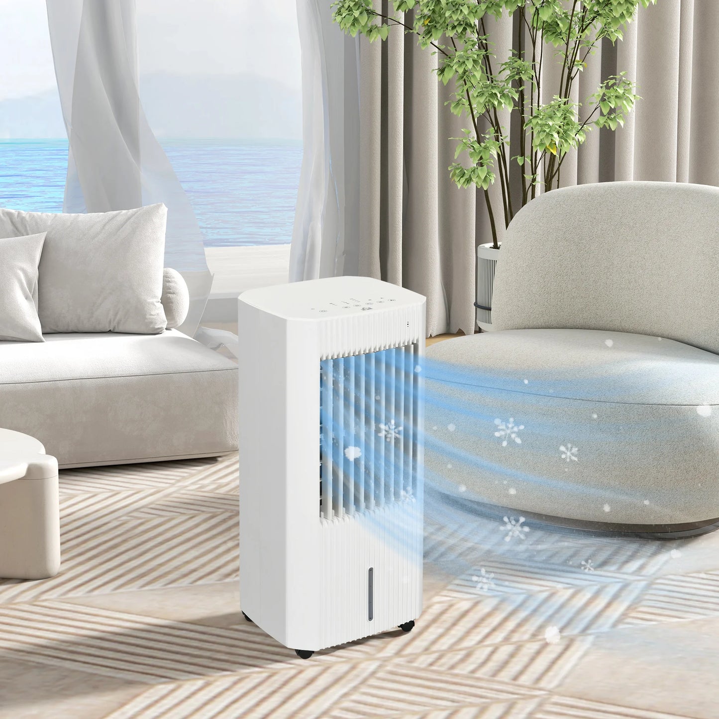HOMCOM Portable Air Cooler with Humidifier, Ice Packs, Oscillation, White
