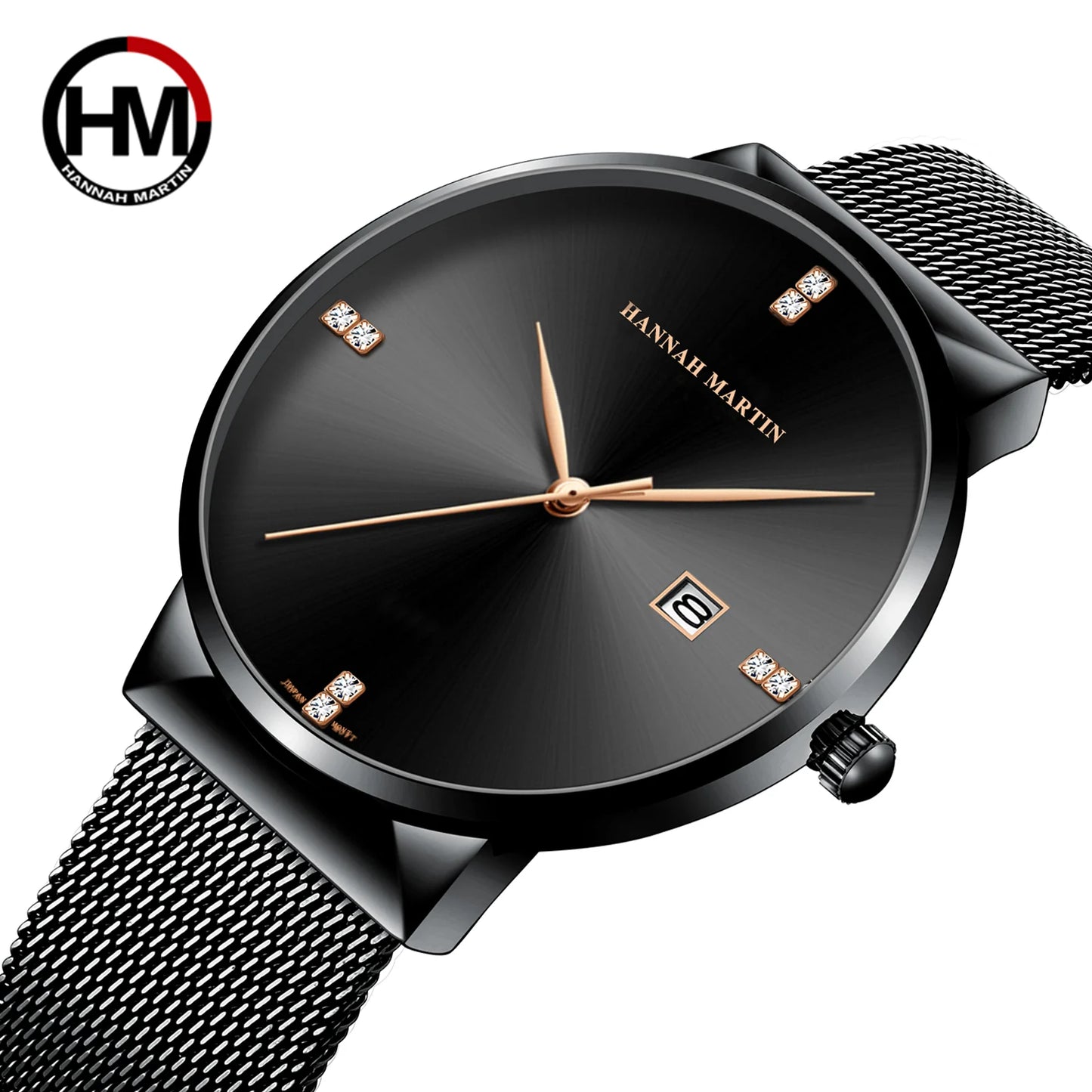 Japanese Original Quartz Movement Watch Luxury Rhinestone 40mm Blue Black Business Style Casual Fashion Stainless Steel Watches
