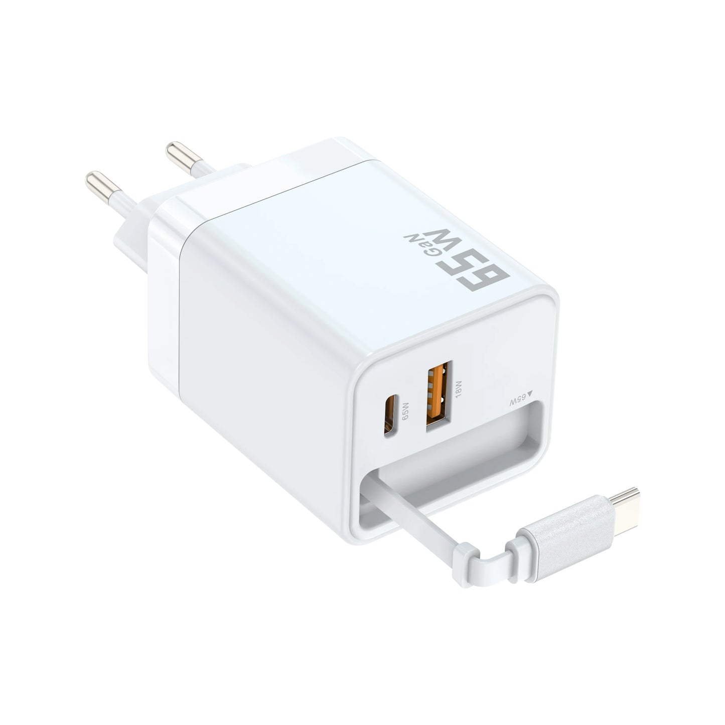65W GaN Mobile Phone Charger Adapter Built-in Retractable Cable PD Charger Fast Charging Charger Mobile Phone Laptop Charger