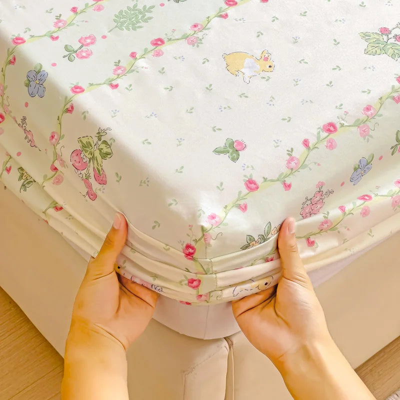 Ins Bed Sheets Floral Fitted Sheet Non Slip 침대패드 Bedspread With Elastic Band Mattress Cover (no Pillowcase) Double Bed Sheets