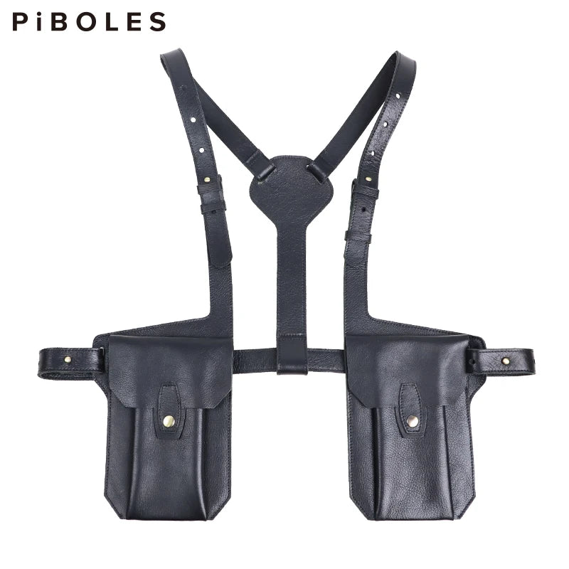 Genuine Leather Sling Holster Bag Invisible Anti-theft Jacket Vest Motorcycle Style Halloween Role Playing Festival Bag Unisex