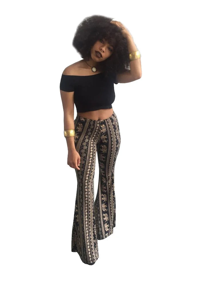 Women's Clothing Pants 2025 New Women's Pants Bohemian Micro-flared Pants Leggings Fashion Printing Ethnic Tribal Style