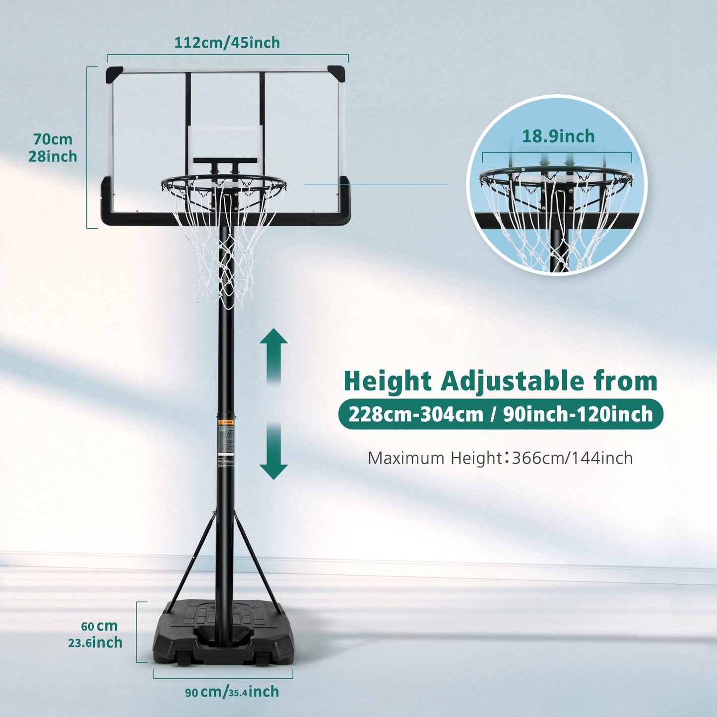 Portable Basketball Hoop 44 inch Goal Basketball Hoop System Height Adjustable 7 ft. 6 in..10 ft. with Indoor Outdoor