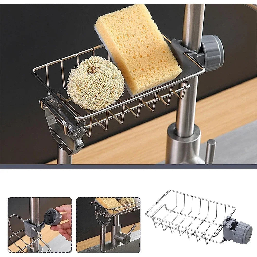Bathroom Shelves Shower Rack Aluminum Basket For Soap Bathroom Storage Adjustable Kitchen Faucet Sink Rag Holders