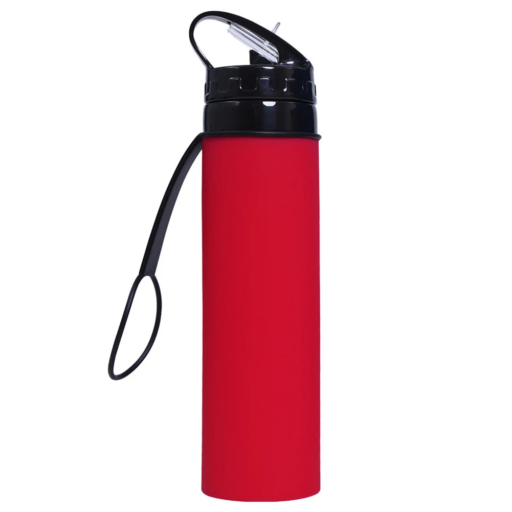 600ml Portable Water Cup Lightweight Silicone Sports Bottle Reusable Foldable Detachable with Suction Tubes for Running Fitness
