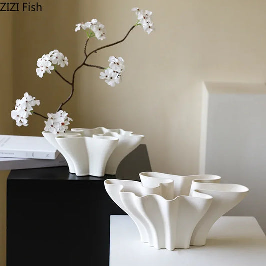 Floral Shaped Ceramic Vase Hydroponics Flower Pots Desk Decoration Flower Arrangement Modern Crafts Vases Room Aesthetic Decor