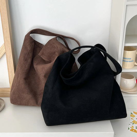 Women Underarm Bag Fashion Tweed Fabric Large Capacity Shoulder Bag Casual Handbag for Daily Office Use Solid Color Handbag