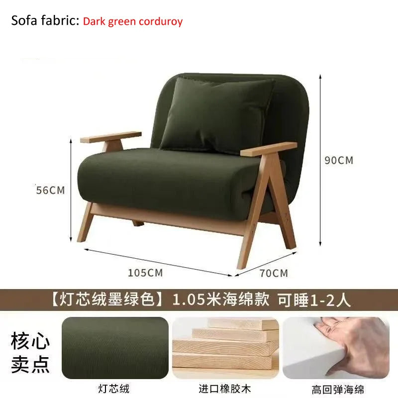 Multifunctional Solid Wood Folding Sofa Bed - Living Room Single Double Foldable Sofa 85/105/125 Cm Various Sizes Available