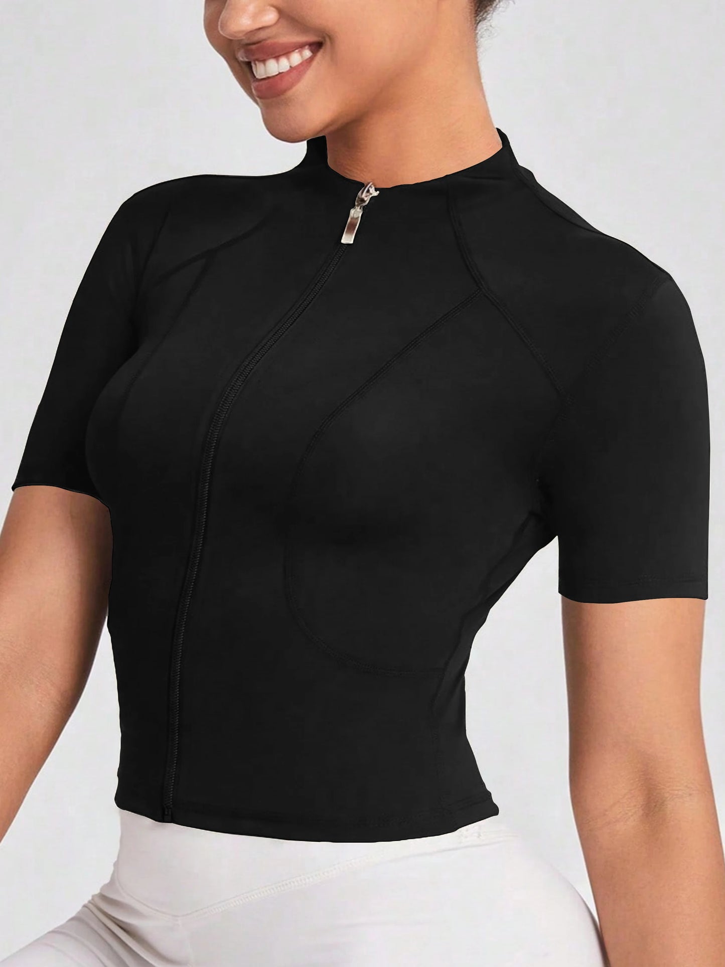 Fitness girl cycling yoga suit top, high-end full zipper jacket, sports T-shirt, training running short sleeved summer