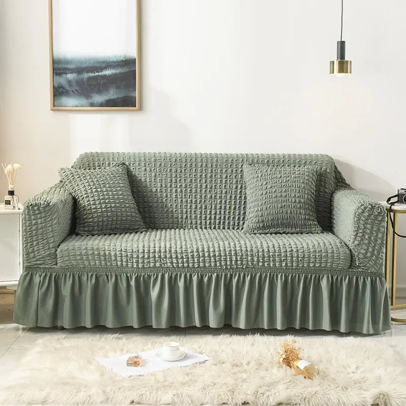 Sofa Cover for Living Room Thick Ruffled Seersucker Elastic L Shaped Corner Sofa Cover 1/2/3/4 Seater Cover for Sofa