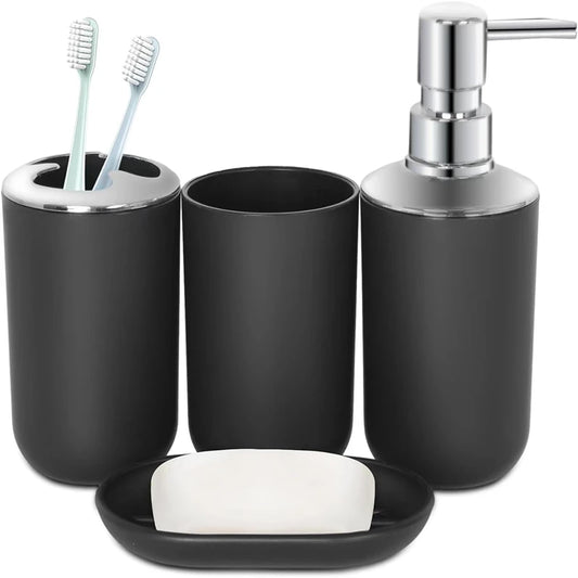 Wash Set Bathroom Decoration Accessories Lotion Bottle Soap Dish Mouthwash Cup Black Tray Household Bathroom Supplies