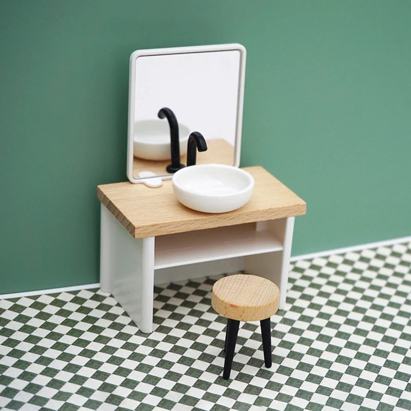 1:12 Dollhouse Miniature Bathroom Set Shower Room Toilet Bathtub Sink Commode Furniture Decor Toy Doll House Accessories
