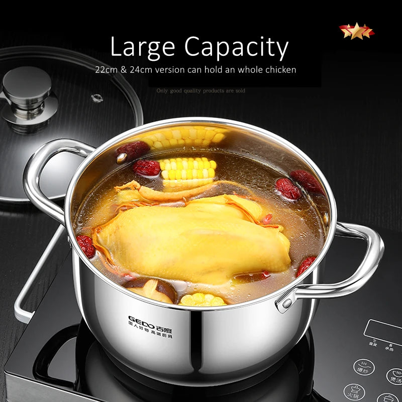 Ultra Thick 304 Stainless Steel Kitchen Stewing Pot Accurate Scale Saucepot with Tempered Glass Cover Pot for Family Cooking