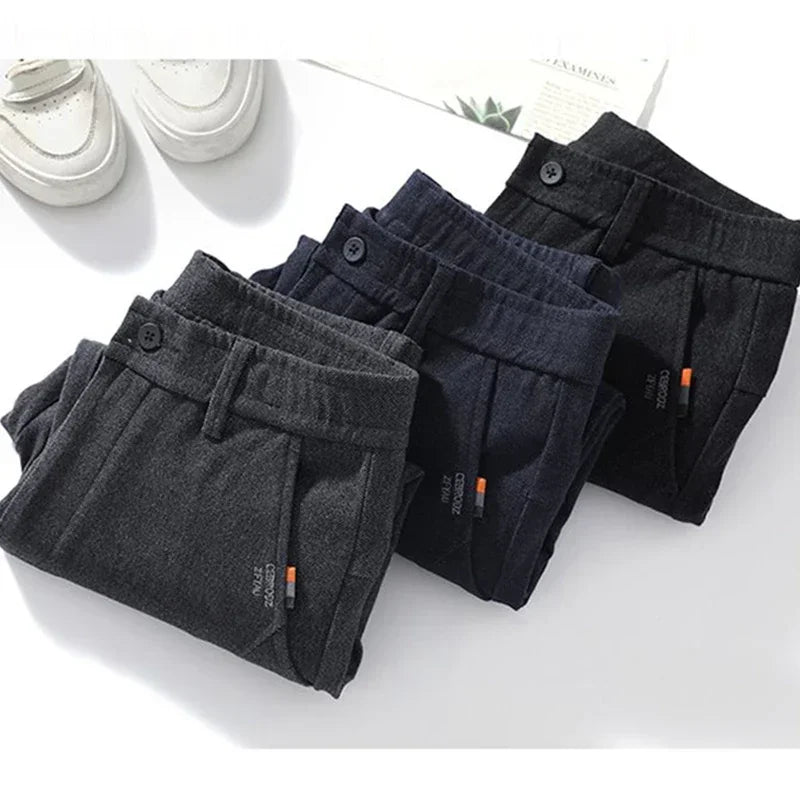 Male Brand Clothing 2025 New Temperament Men's Casual Pants Sweatpants Simple Blue Black Slim Straight Stretch Casual Trousers
