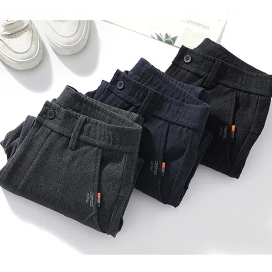 Male Brand Clothing 2025 New Temperament Men's Casual Pants Sweatpants Simple Blue Black Slim Straight Stretch Casual Trousers