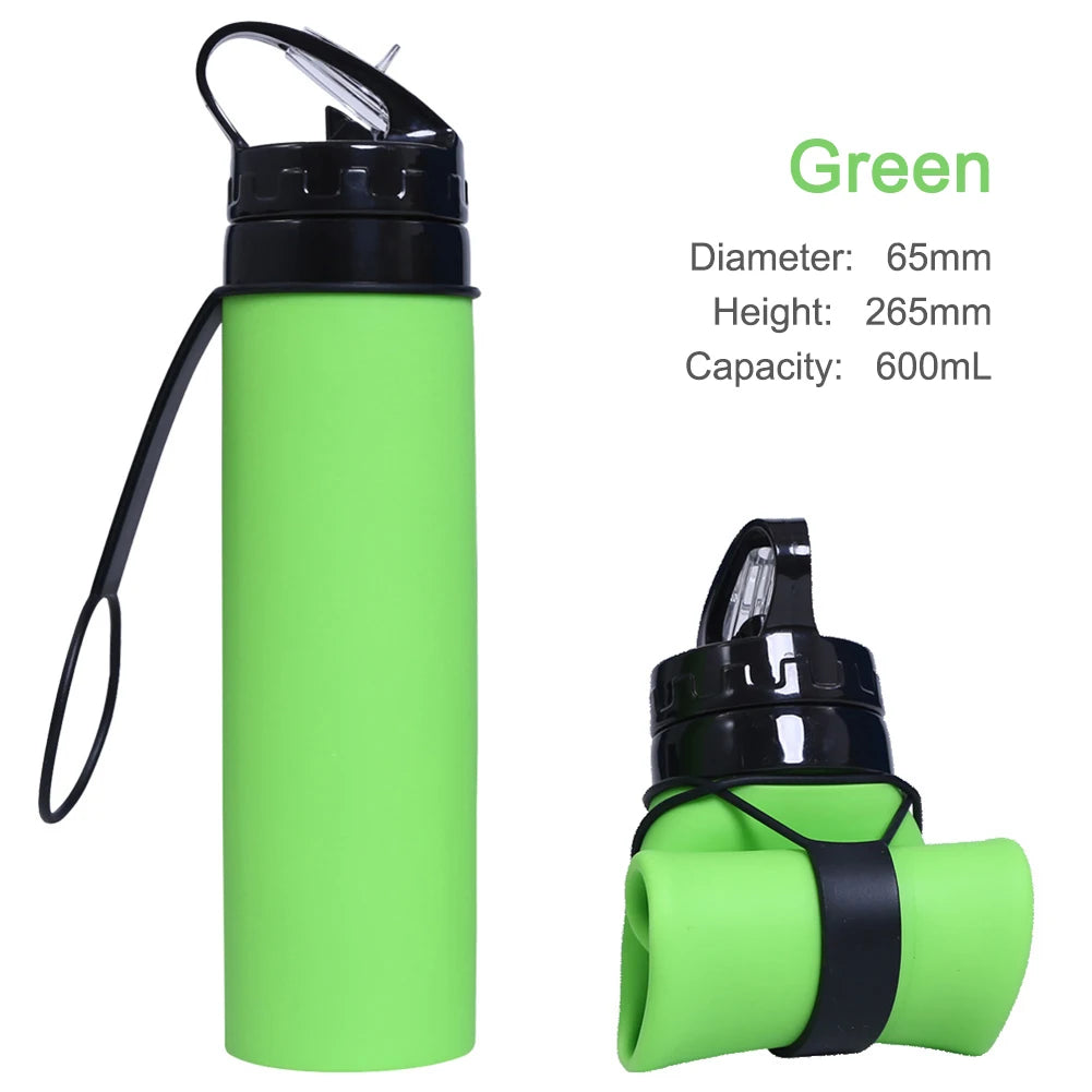 600ml Portable Water Cup Lightweight Silicone Sports Bottle Reusable Foldable Detachable with Suction Tubes for Running Fitness