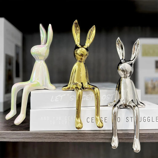 Rabbit decorations sculptures ornaments creativeartfashion ceramic materials electroplating technology bedroom living room foyer