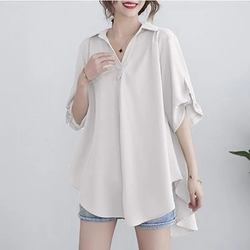 Women's Clothing White Shirt Summer Chiffon Loose Fit A-Line Waist Slimming Elegant Casual Office Ready New Yellow