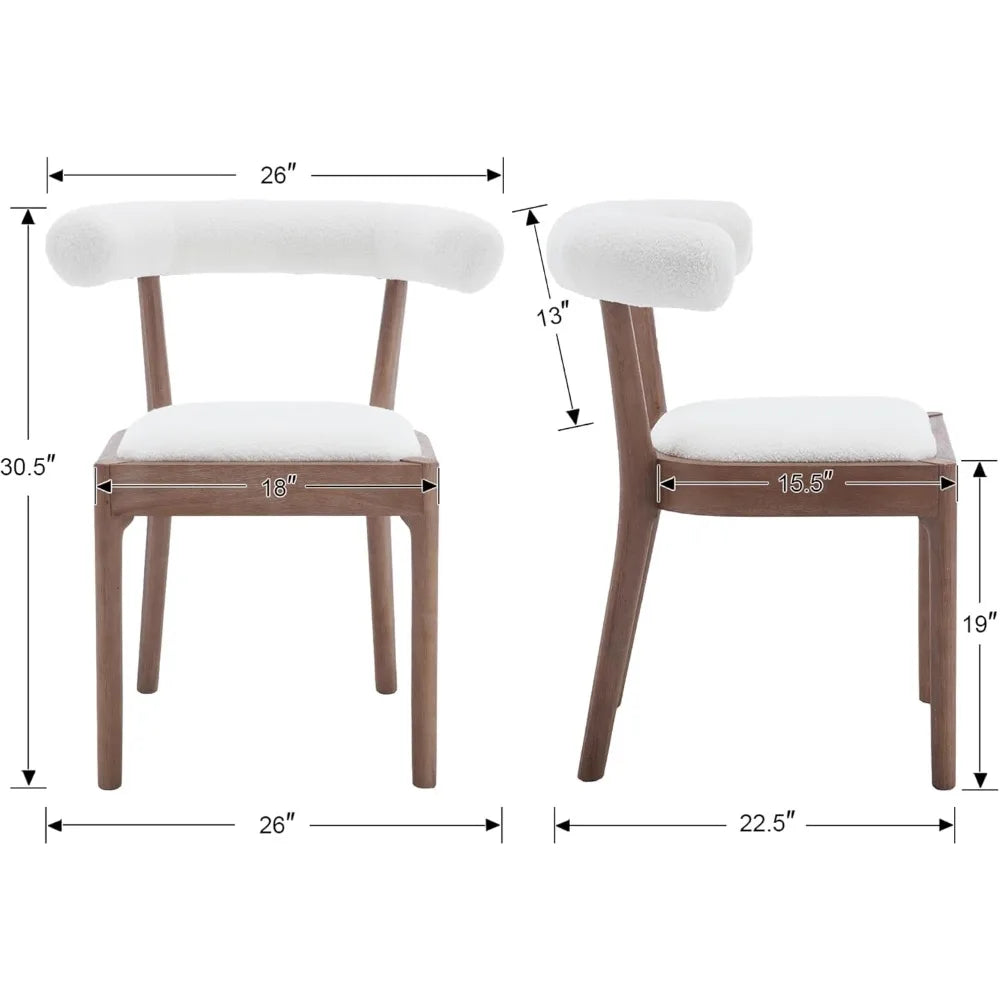 Mid Century Modern Dining Chairs Set of 4, Comfortable Boucle Open Back Wood Side Chairs for Dining Room/Lounge/Restaurant, Whit