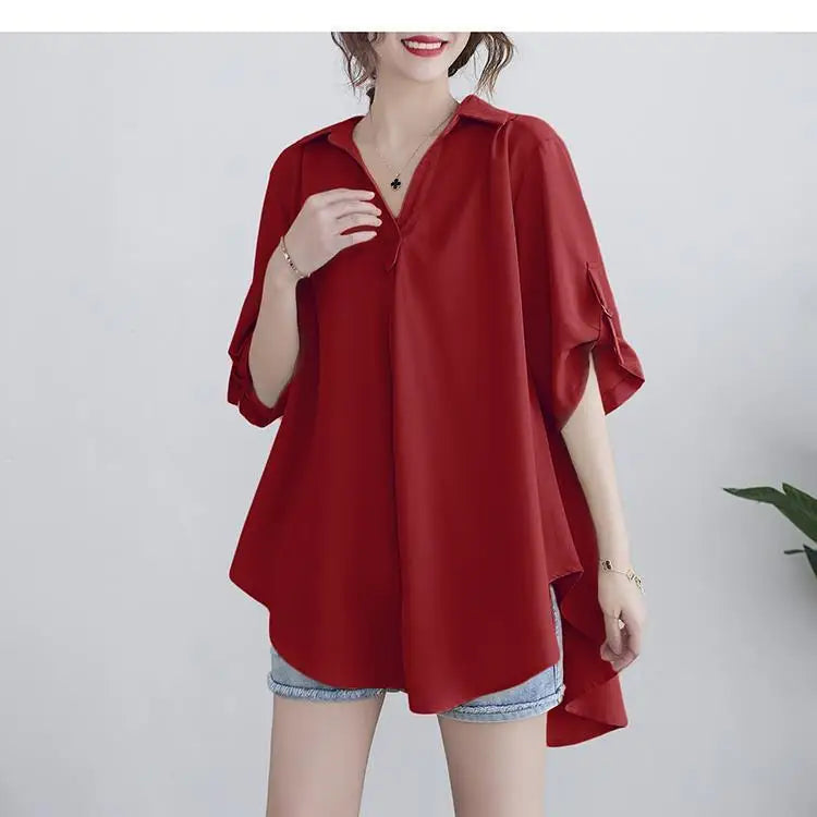 Women's Clothing White Shirt Summer Chiffon Loose Fit A-Line Waist Slimming Elegant Casual Office Ready New Yellow