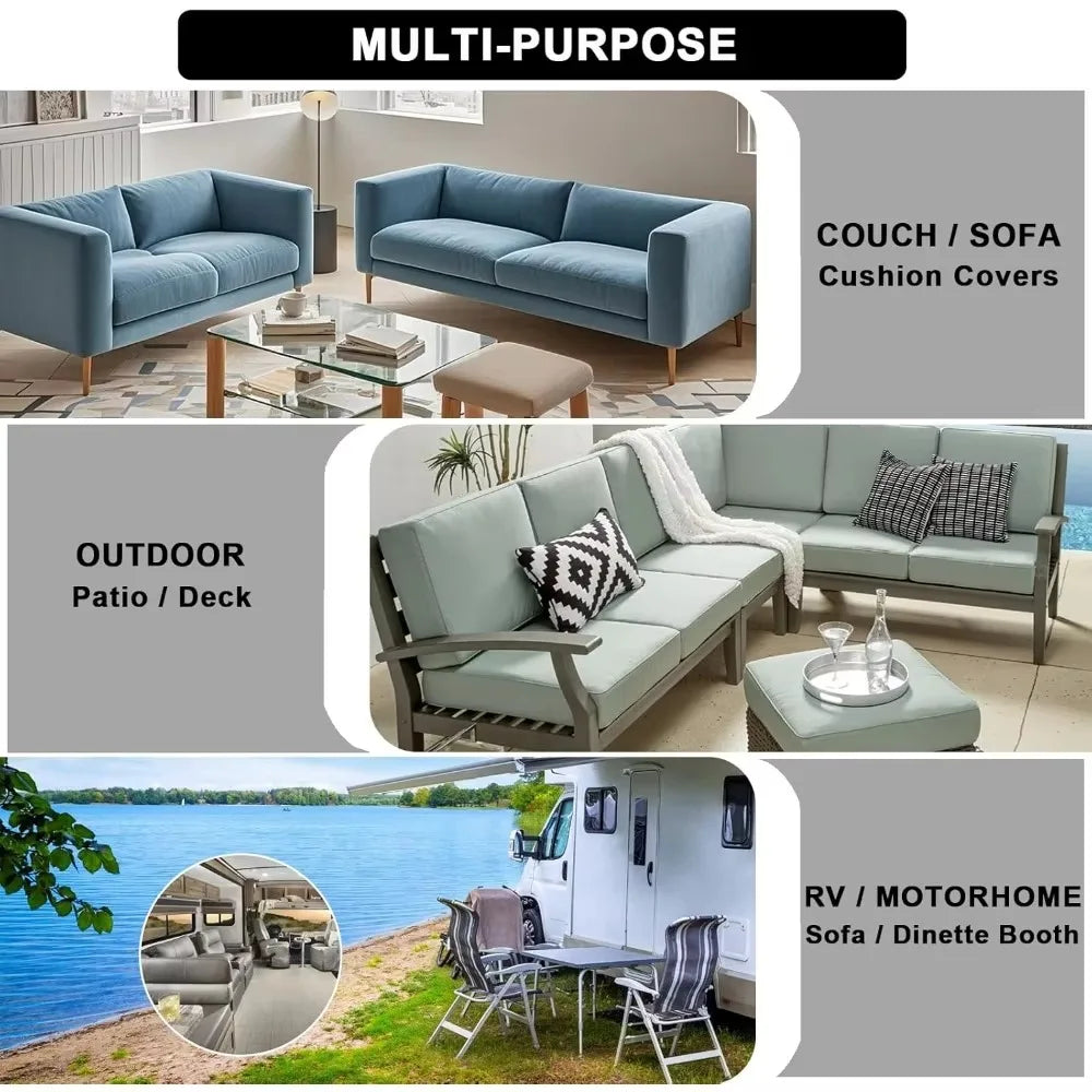 Outdoor Replacement Cushions for Patio Furniture,14-Piece Patio Water-Resistant Replacement Sofa Cushions，Fits 6-seat