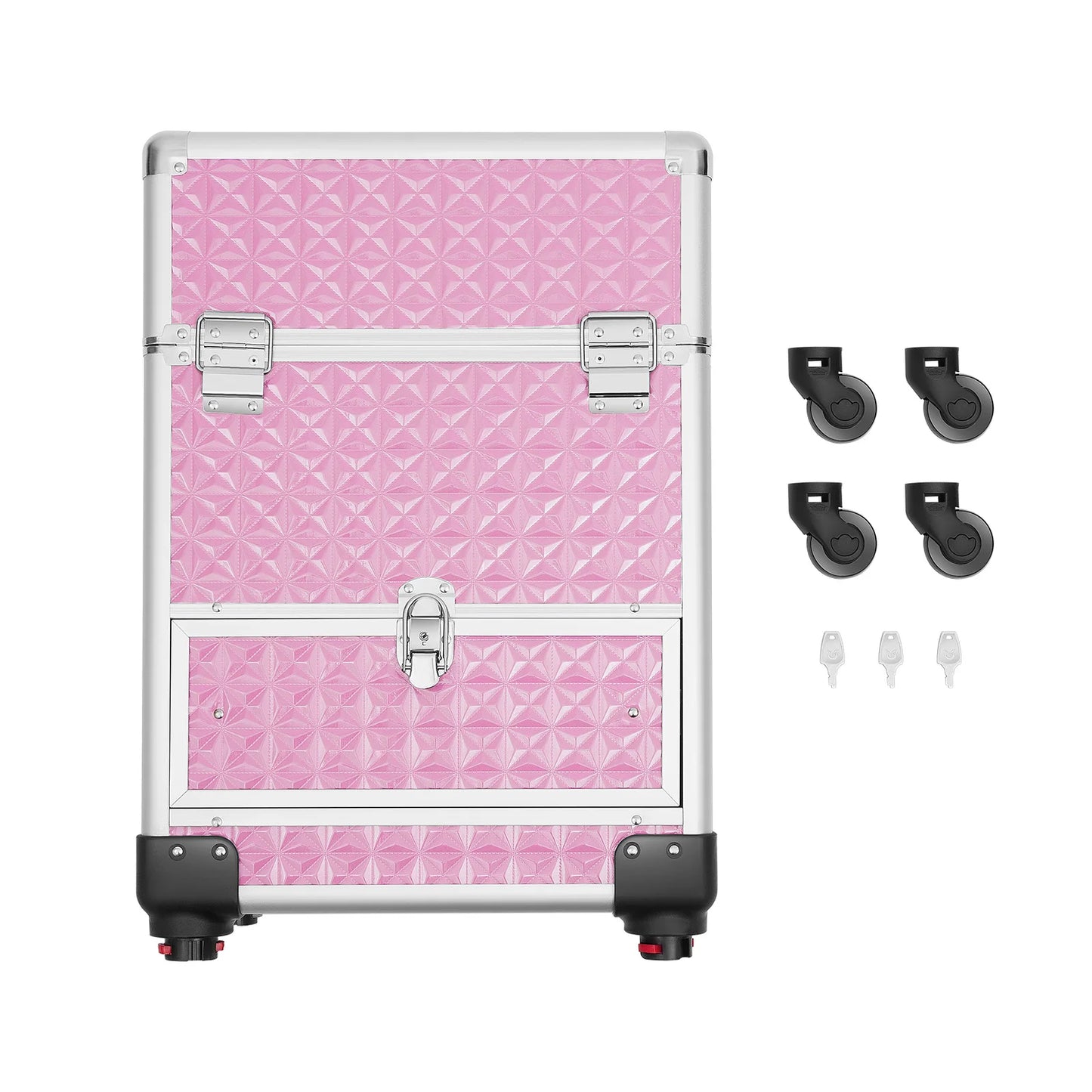 Pink Makeup Luggage Suitcase on Wheels Large Rolling Trolley Makeup Case with Telescopic Handle for Professional Makeup Artist