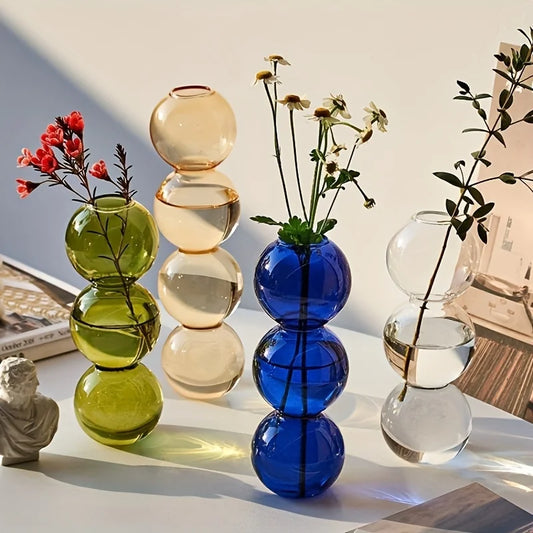 Nordic Glass Bubble Vase - Clear Hydroponic Planter for Home Desk Decor, Cute Simple Gift Idea & Flower Arrangement Decoration
