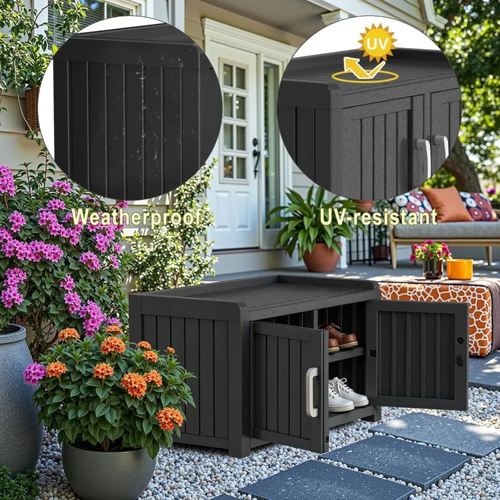 Shoe Cabinet Waterproof UV-Resistant,Storage Bench Indoor Outdoor with Adjustable Shelves,for Entryway Bedroom,Hallway,Living