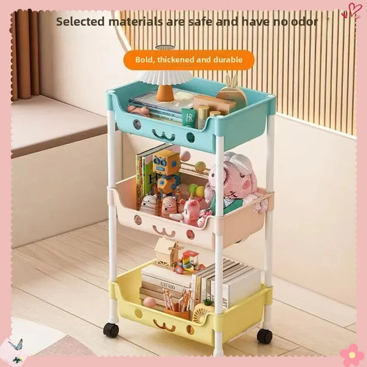 Durable Floor-to-Floor Multi-Storey Trolley Storage Rack in Macaroon Style - for Bedroom Living Room & Child-Focused Storage