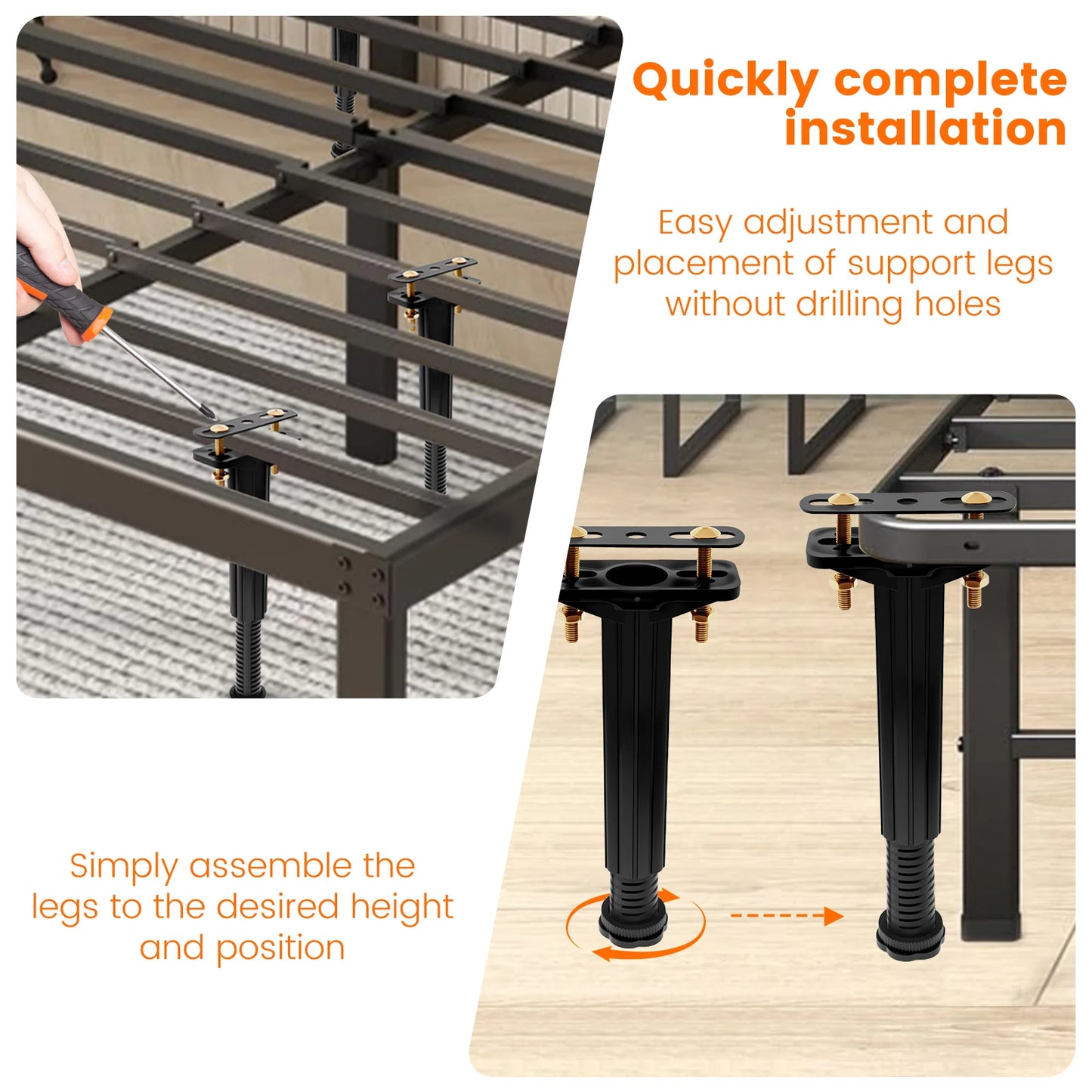 6Pcs Bed Frame Support Leg Plastic Height Adjustable Frame Slats Support Leg Foot Thickened Effective Protection Bed Support Leg