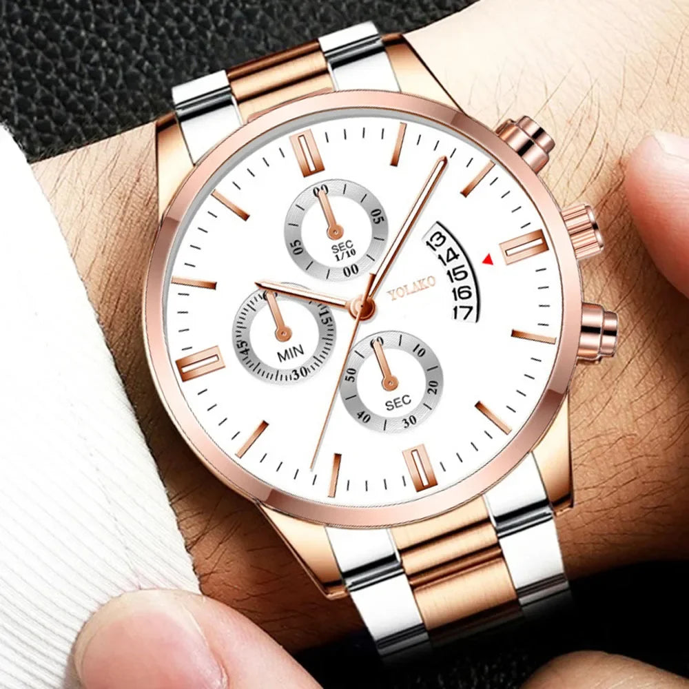 Men's Fashion Sports Watches for Men Business Stainless Steel Quartz Wristwatch Calendar Man Casual Leather Luminous Clock Watch
