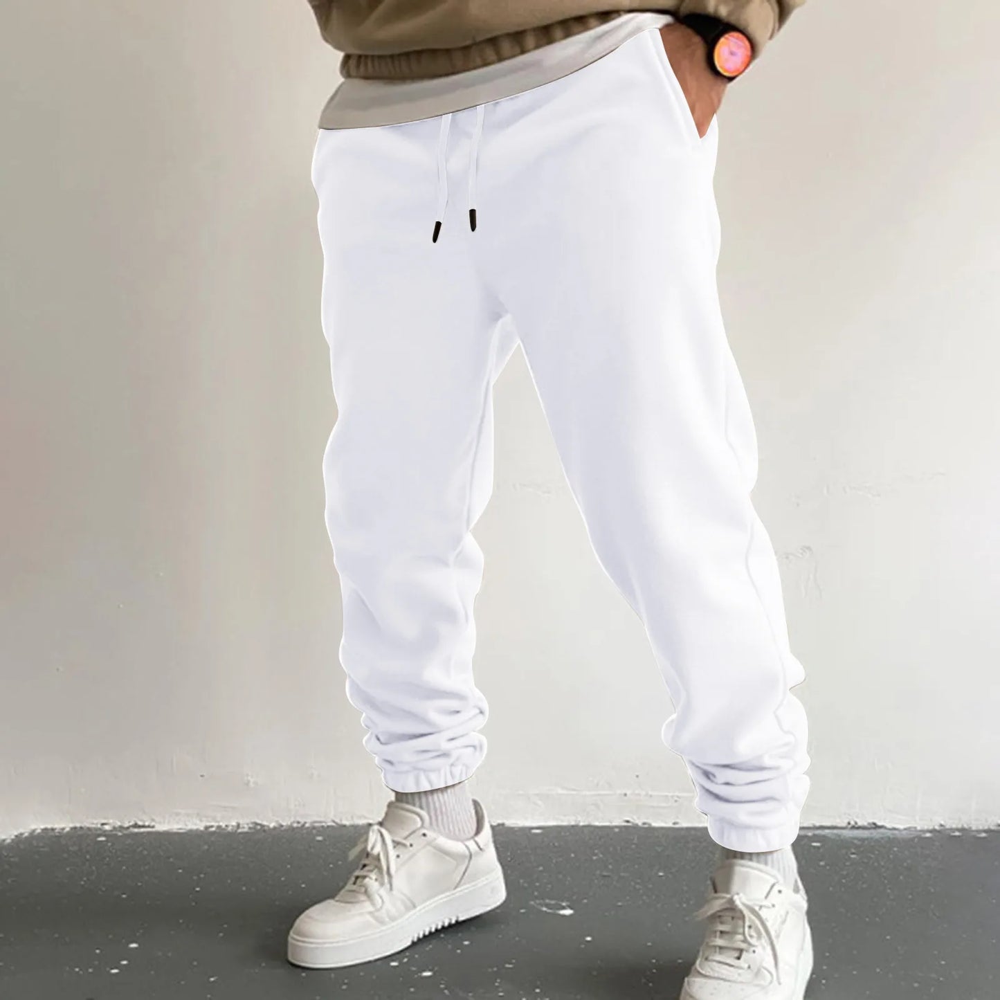 Outdoor Jogger Fitness Running Sweatpants For Men's Black High Waist Drawstring Sport Casual Pants With Pockets Baggy Trousers