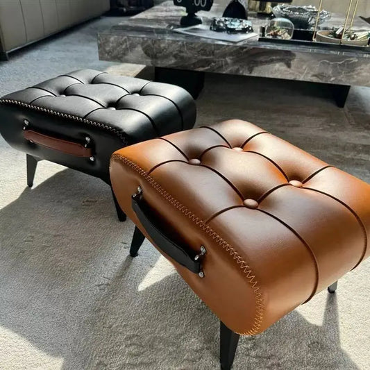 Footrest Shoe Changing Stool Doorstep Living Room Soft Bag Minimalist Sofa Footstool Light Luxury Leather Art Stool Furniture