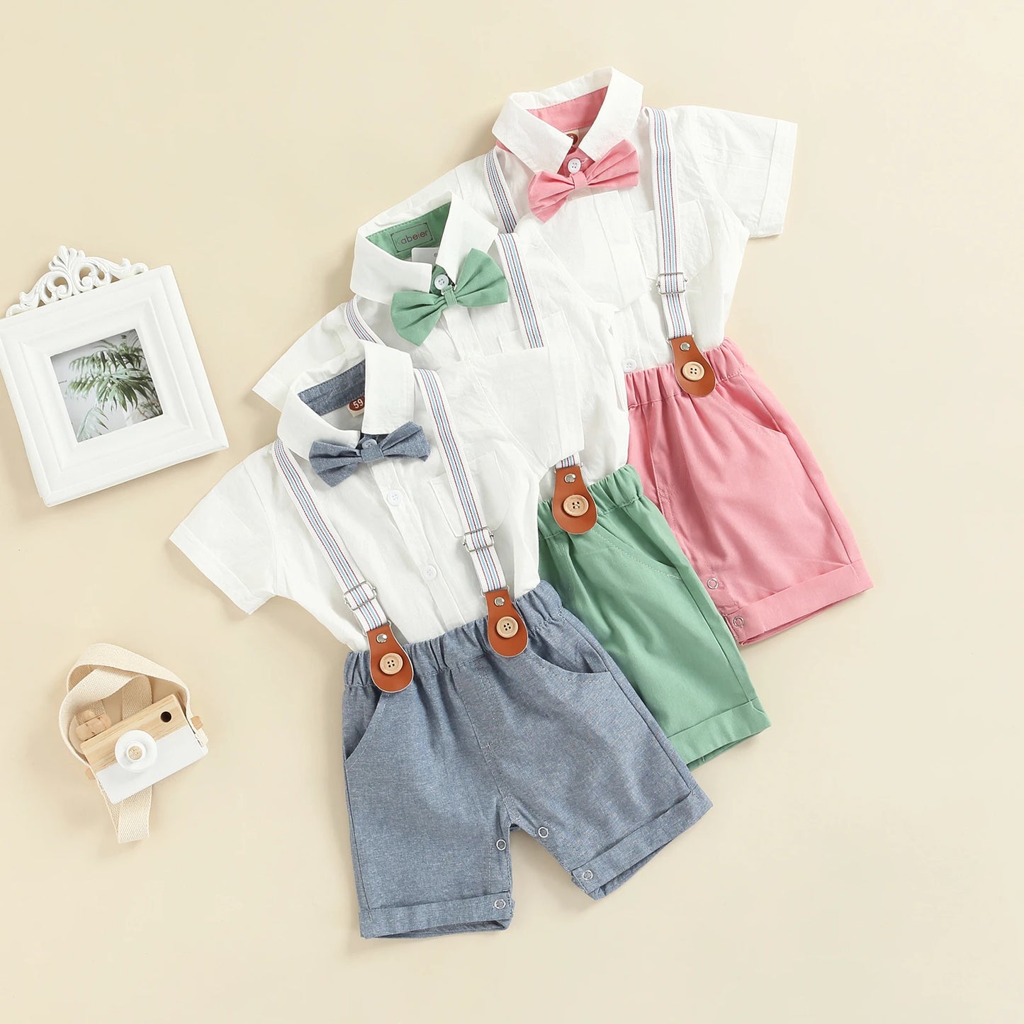 0-3Y Newborn Baby Boy Gentleman Outfits Short Sleeve Shirts Romper Overalls Shorts Infant Summer Boys Clothes Formal Suits 2Pcs