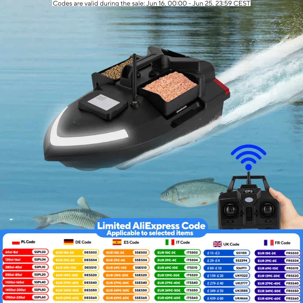 Rechargeable Fishing Bait Boat 500m Remote Control GPS Bait Boat Fish Finder with 1 Charger 2kg Load