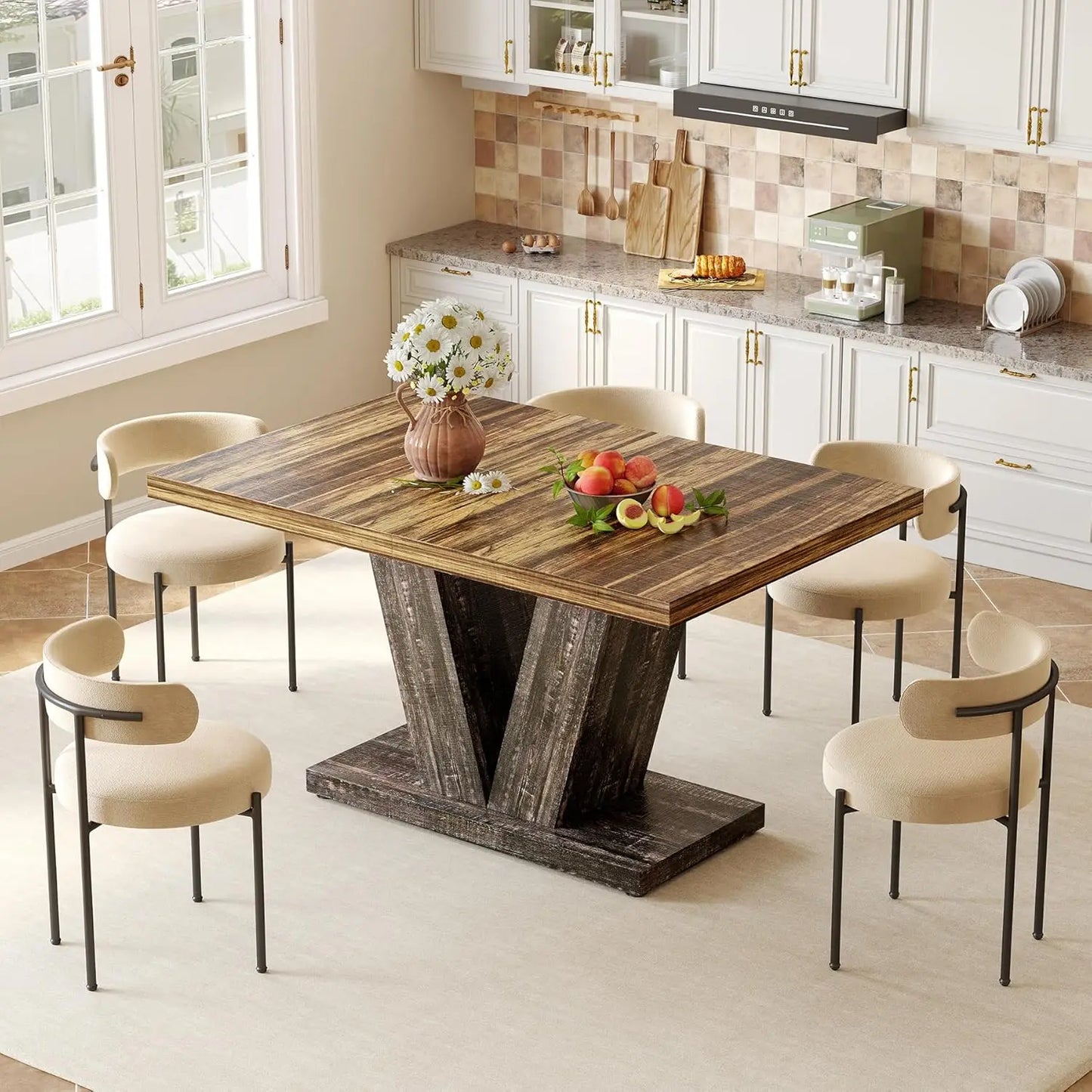 LITTLE TREE 47 Inches Dining Table for 4, Modern Dining Room Tables, White Rectangle Table for Dining Room, Kitchen, Living Room