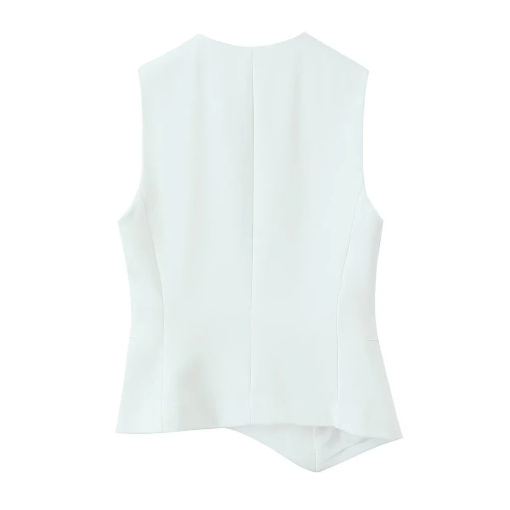 2025 new women's clothing casual elegant design sense European and American retro series asymmetrical vest